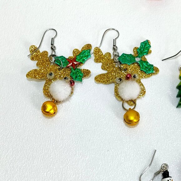 Holiday Earrings & A Santa Claus Pendant Set Red & Green Vintage Jingle Bells - Picture 9 of 13
